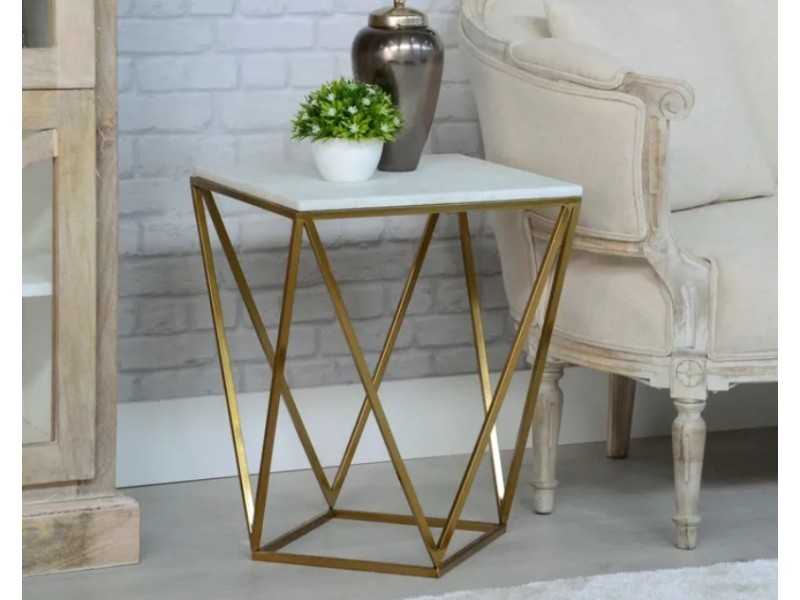 Corner table in stainless steel with marble top - MARMOR