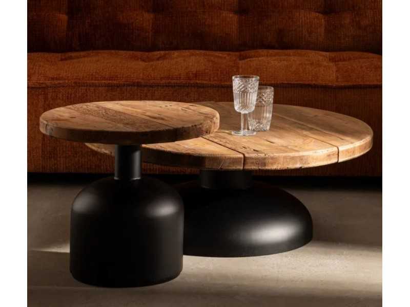 Conjunto de mesas de centro en madera de pino y base en hierro - COUNTRY