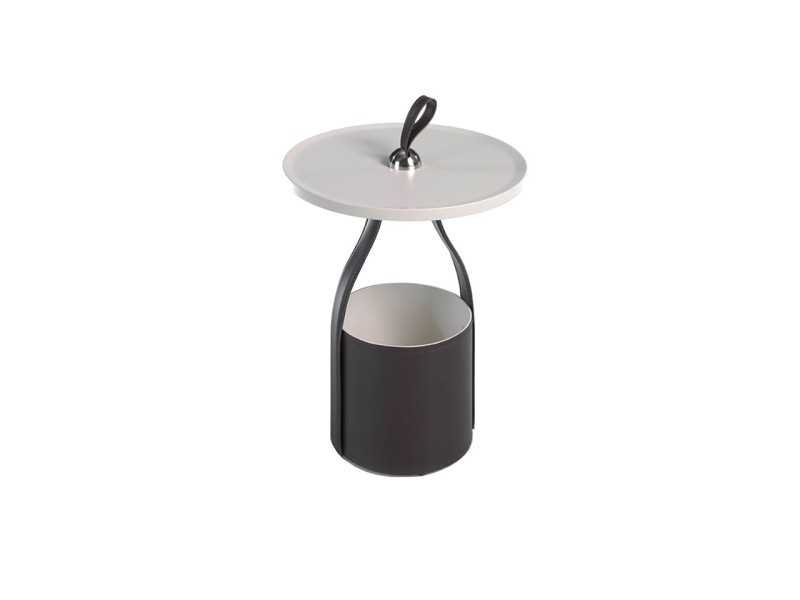 Table d'angle ronde avec piètement porte-revues en simili cuir - LORRAINE