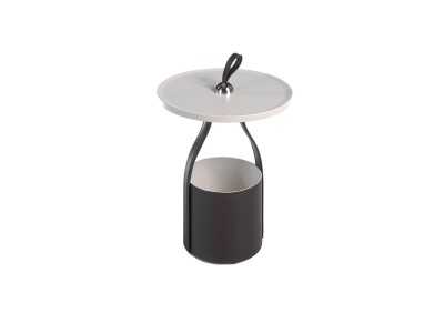 Table d'angle ronde avec piètement porte-revues en simili cuir - LORRAINE