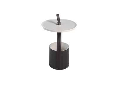 Table d'angle ronde avec piètement porte-revues en simili cuir - LORRAINE