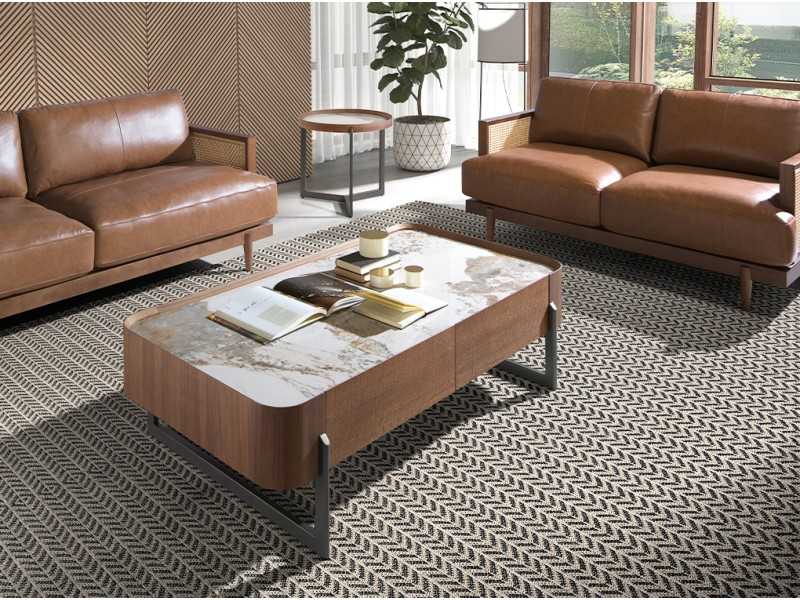 Table basse en noyer avec plateau en marbre porcelaine - SYMI