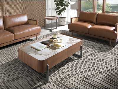Table basse en noyer avec plateau en marbre porcelaine - SYMI