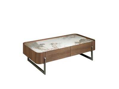 Table basse en noyer avec plateau en marbre porcelaine - SYMI