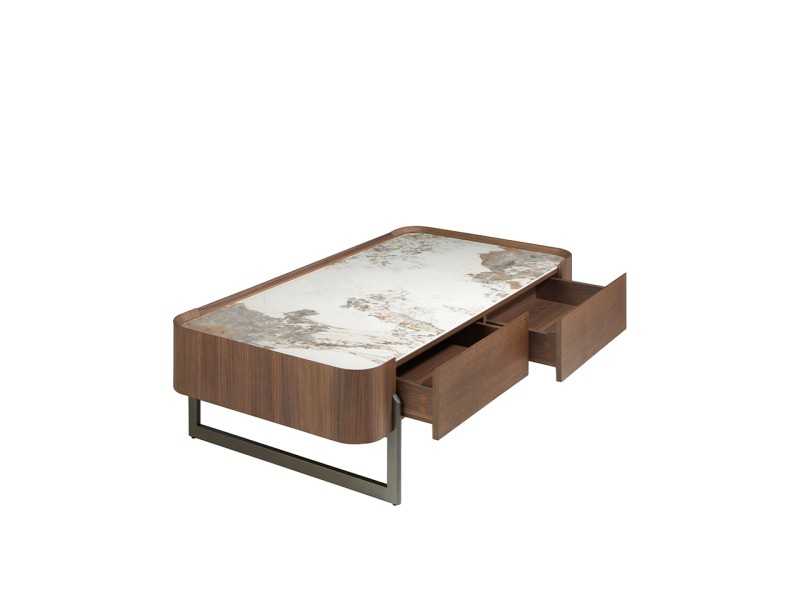 Walnut coffee table with porcelain marble top - SYMI