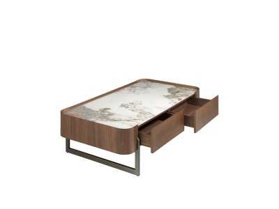 Table basse en noyer avec plateau en marbre porcelaine - SYMI