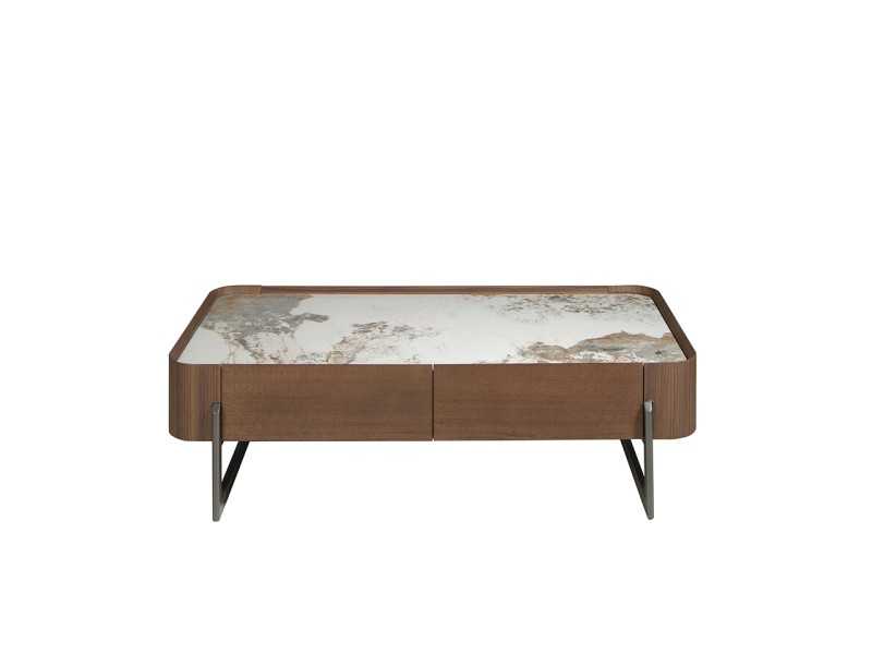 Mesa de centro en nogal con tapa mármol porcelánico - SYMI
