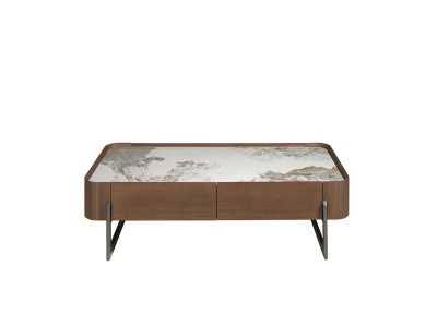 Mesa de centro en nogal con tapa mármol porcelánico - SYMI
