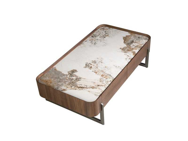 Mesa de centro en nogal con tapa mármol porcelánico - SYMI