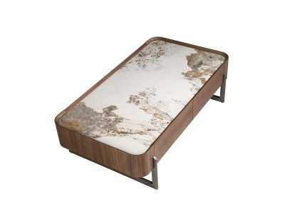 Table basse en noyer avec plateau en marbre porcelaine - SYMI