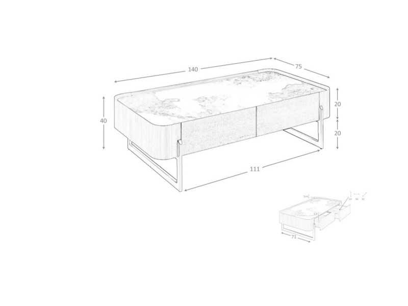 Walnut coffee table with porcelain marble top - SYMI
