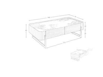 Mesa de centro en nogal con tapa mármol porcelánico - SYMI