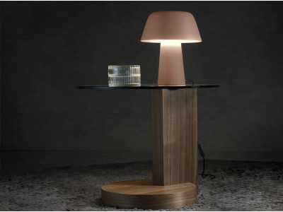 Mesa de rincón en madera de nogal y tapa de cristal templado - DAISY