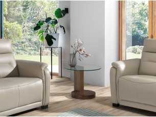 Table d'angle en bois de noyer et plateau en verre trempé - DAISY 2
