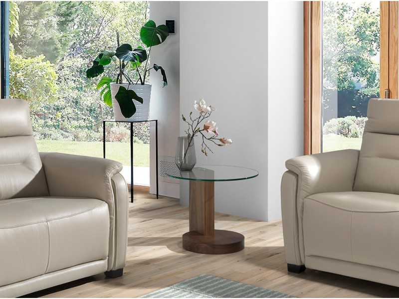 Corner table in walnut wood and tempered glass top - DAISY