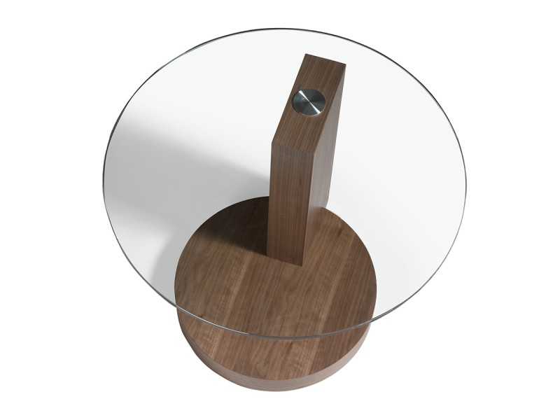 Corner table in walnut wood and tempered glass top - DAISY