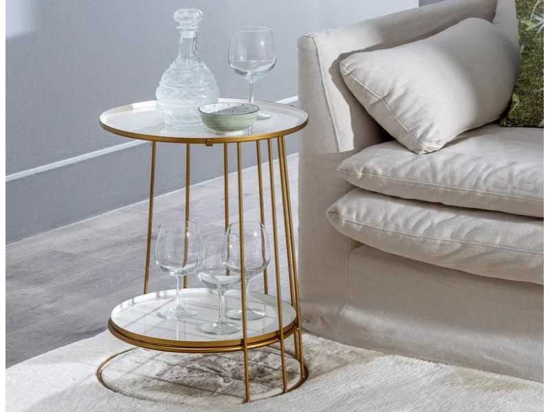 Golden and white enameled iron corner table - ROMANE