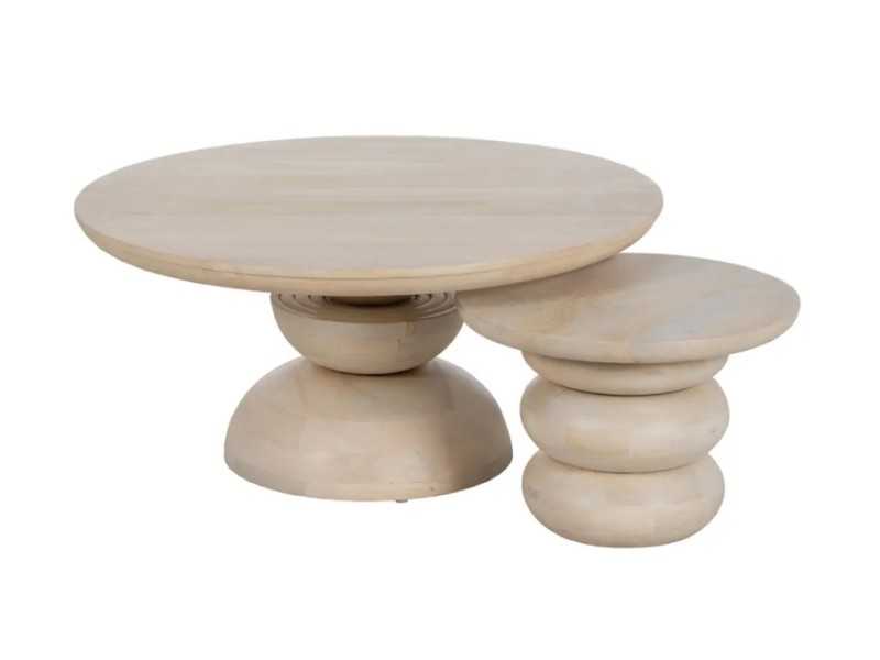 Set of round solid wood coffee tables - SALMA
