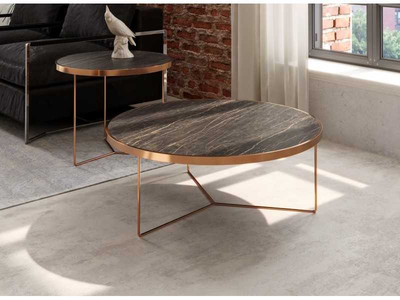 Set of round coffee tables in steel and porcelain tops - TRIP