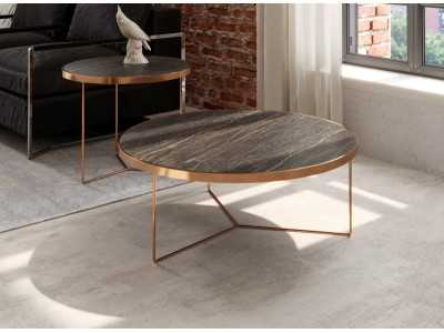Set of round coffee tables in steel and porcelain tops - TRIP