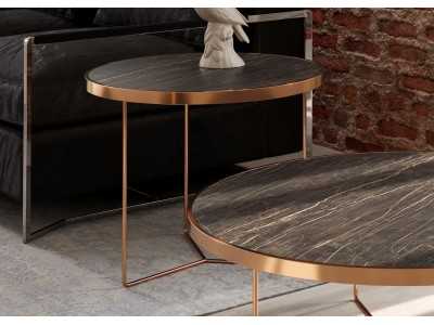 Set of round coffee tables in steel and porcelain tops - TRIP