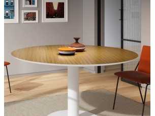 Mesa redonda fija con tapa en madera o cristal efecto mármol - ROUND 2