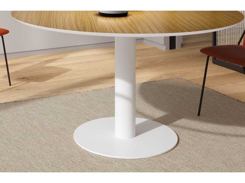 Table ronde fixe avec plateau en bois ou verre effet marbre - ROUND