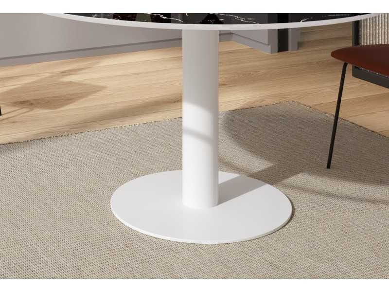 Table ronde fixe avec plateau en bois ou verre effet marbre - ROUND