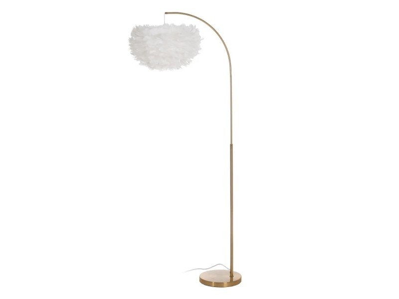 Floor lamp in gold steel and feather ceiling lamp - PLUME 2