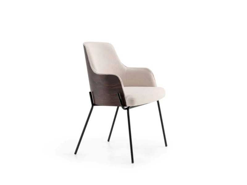 Designer chair with wooden backrest and steel base - ADRIANA ACIER