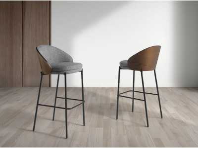 Tabouret design plaquée noyer et piètement inox noir - TALLIN