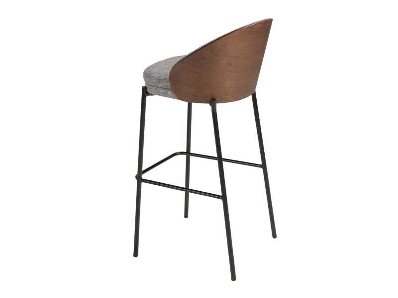 Design stool veneered in walnut and black stainless steel base - TALLIN