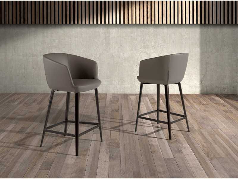 Stool upholstered in synthetic leather and stainless steel structure - LOCRONAN