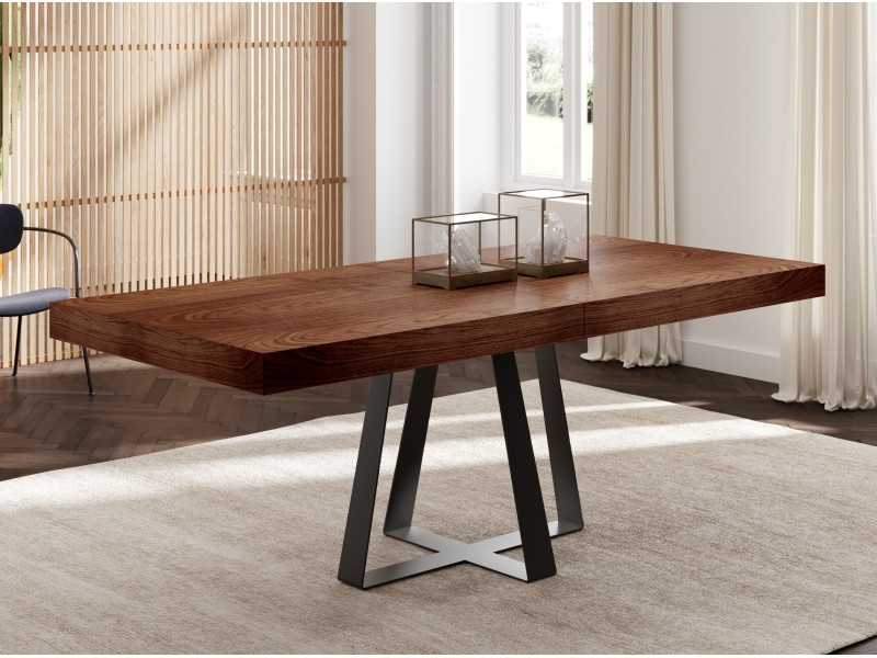 Extendable dining table with lacquered steel base - VIANDEM