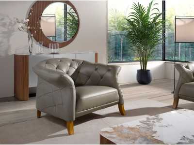Fauteuil Chester tapissé de cuir véritable - ALBERTINE Fauteuil Chester tapissé de cuir véritable - ALBERTINE