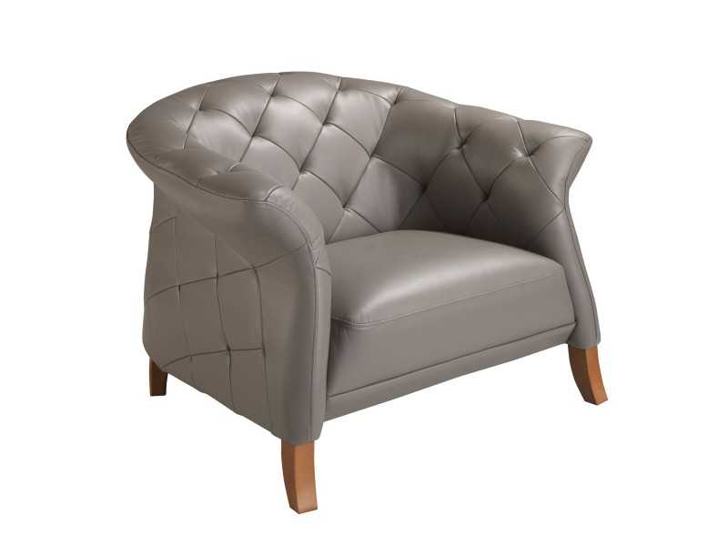 Fauteuil Chester tapissé de cuir véritable - ALBERTINE