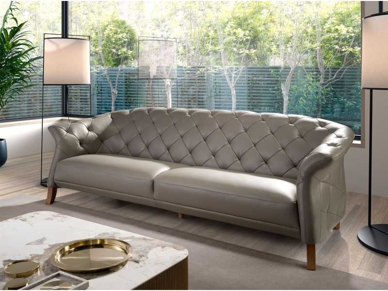 3-seater chester sofa upholstered in genuine leather - ALBERTINE