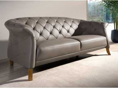 3-seater chester sofa upholstered in genuine leather - ALBERTINE 3