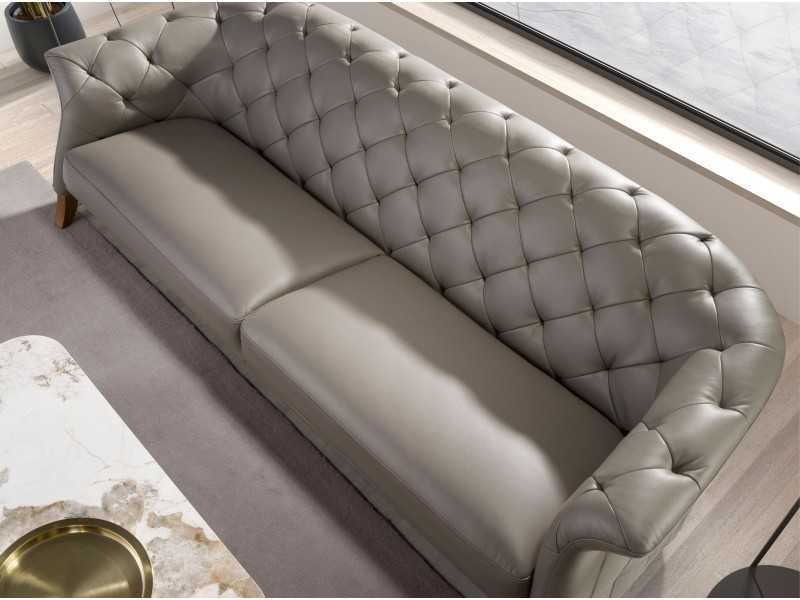 3-seater chester sofa upholstered in genuine leather - ALBERTINE 3