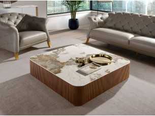 Square walnut coffee table with porcelain marble top - ALBERTINE 2