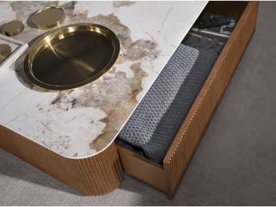 Square walnut coffee table with porcelain marble top - ALBERTINE