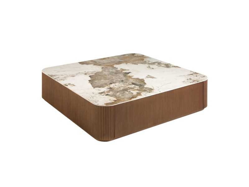 Mesa de centro cuadrada en color nogal con tapa mármol porcelánco - ALBERTINE