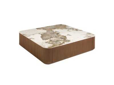 Square walnut coffee table with porcelain marble top - ALBERTINE
