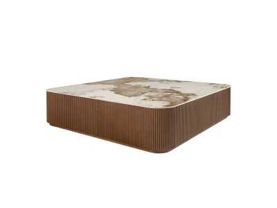 Square walnut coffee table with porcelain marble top - ALBERTINE