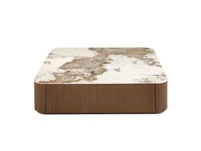 Square walnut coffee table with porcelain marble top - ALBERTINE