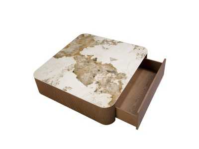 Square walnut coffee table with porcelain marble top - ALBERTINE