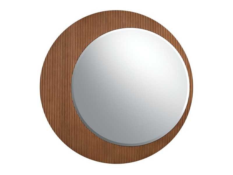 Espejo redondo de pared con madera de nogal - ALBERTINE