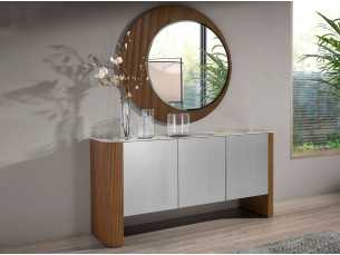 Sideboard in walnut wood, lacquered and porcelain marble top - ALBERTINE