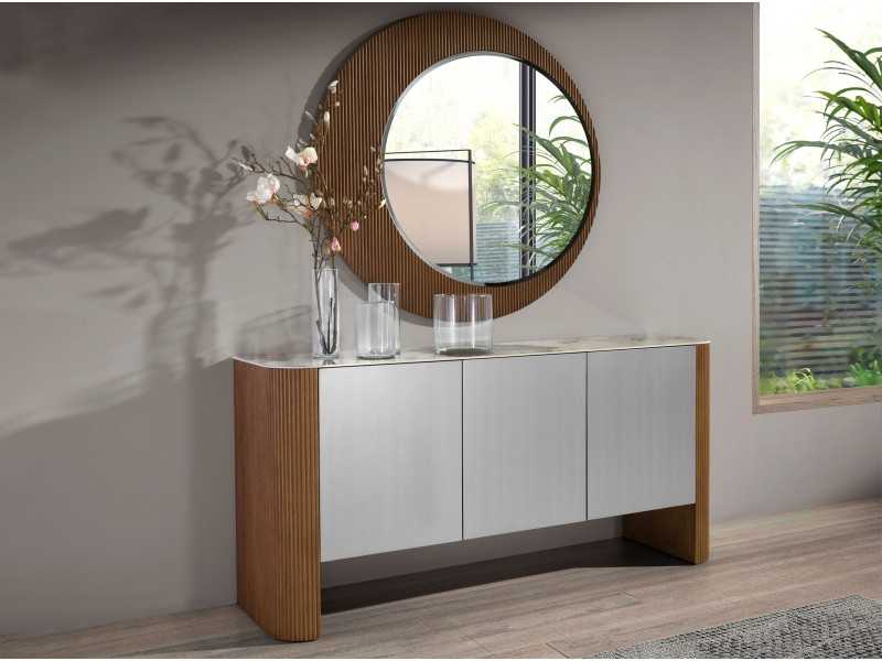 Sideboard in walnut wood, lacquered and porcelain marble top - ALBERTINE