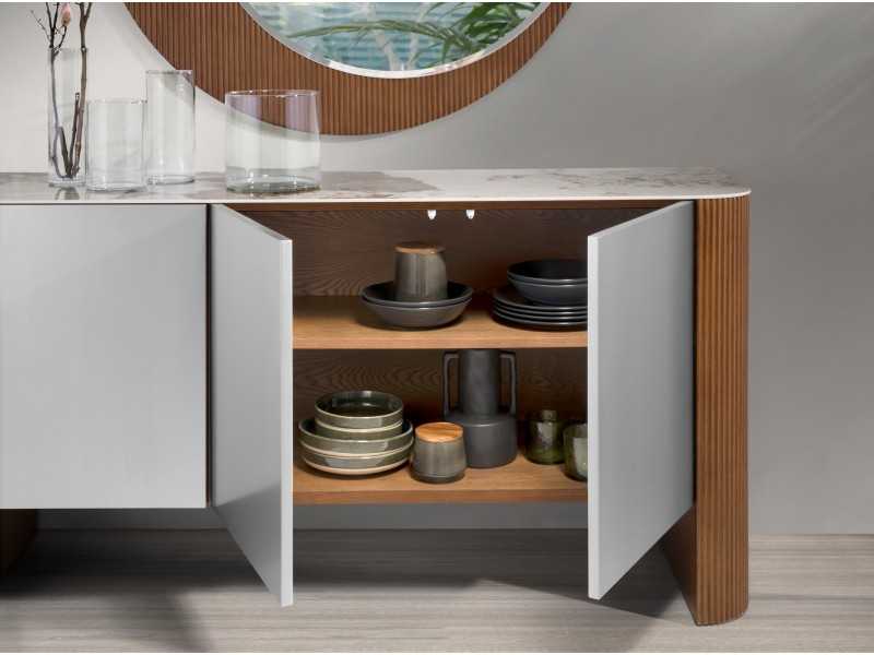 Buffet en bois de noyer, laqué et plateau en marbre porcelaine - ALBERTINE